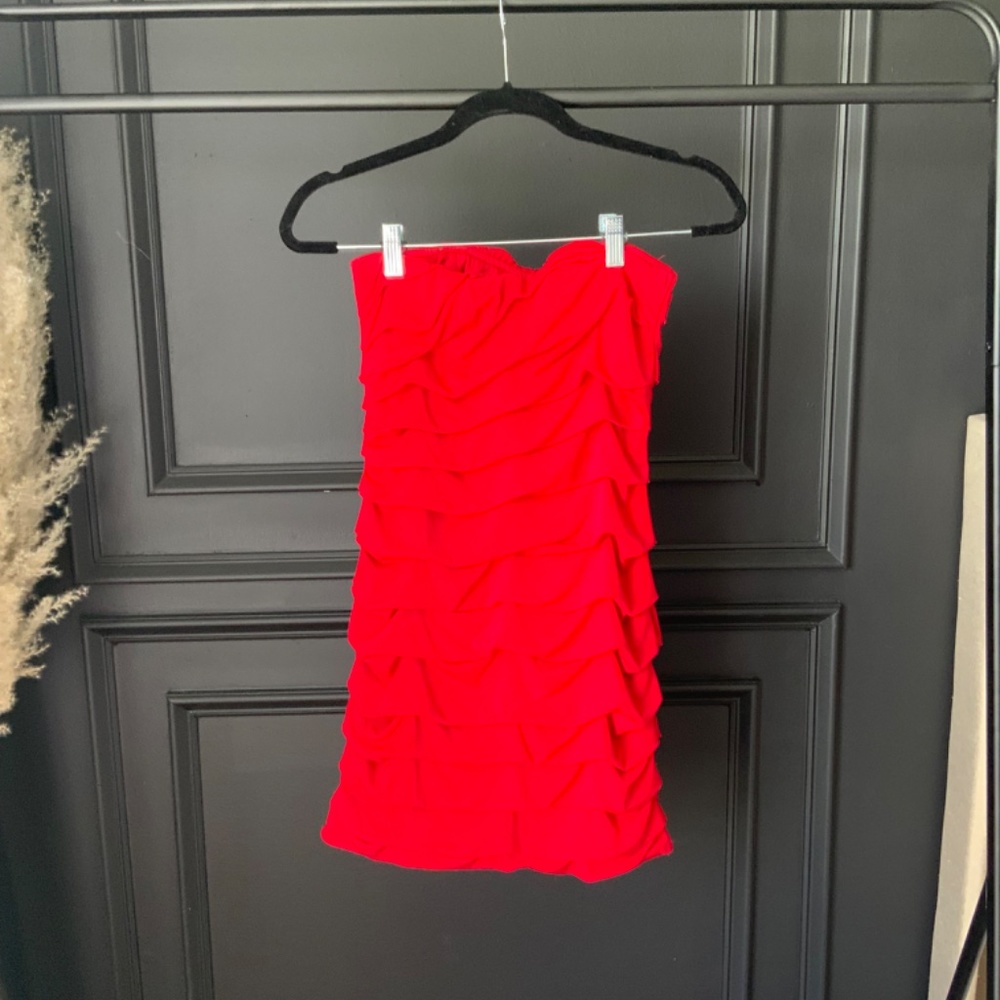 Red Ruffle Mini Dress - Picture 2 of 2